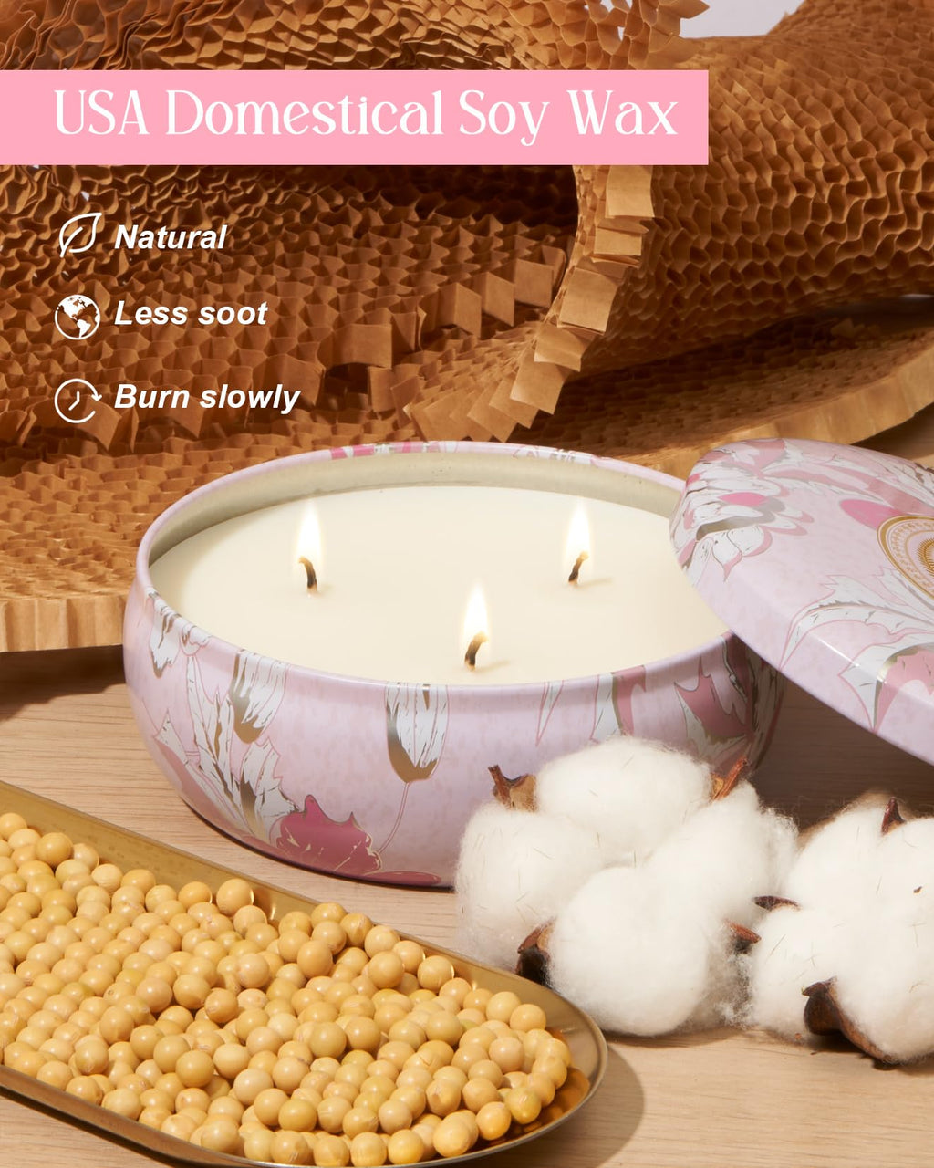M&SENSE Cherry Blossom 3-Wick Soy Candle – 40+ Hr Burn, Vegan Wax