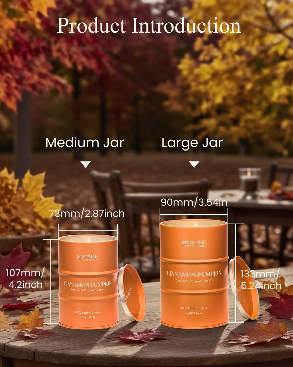 M&SENSE Cinnamon Pumpkin Scented Candle — 21.2oz Natural Soy, 120-Hour Burn