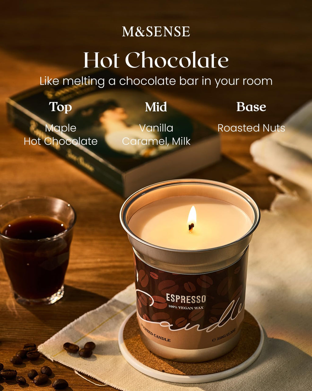 M&SENSE Hot Chocolate Scented Candles, Soy Wax 16.2oz – 100 Hours Long Lasting Clean Burn, Organic Cocoa Candles Non Toxic, Large Fall Seasonal Candle for Home, Holiday Aromatherapy Gifts for Women