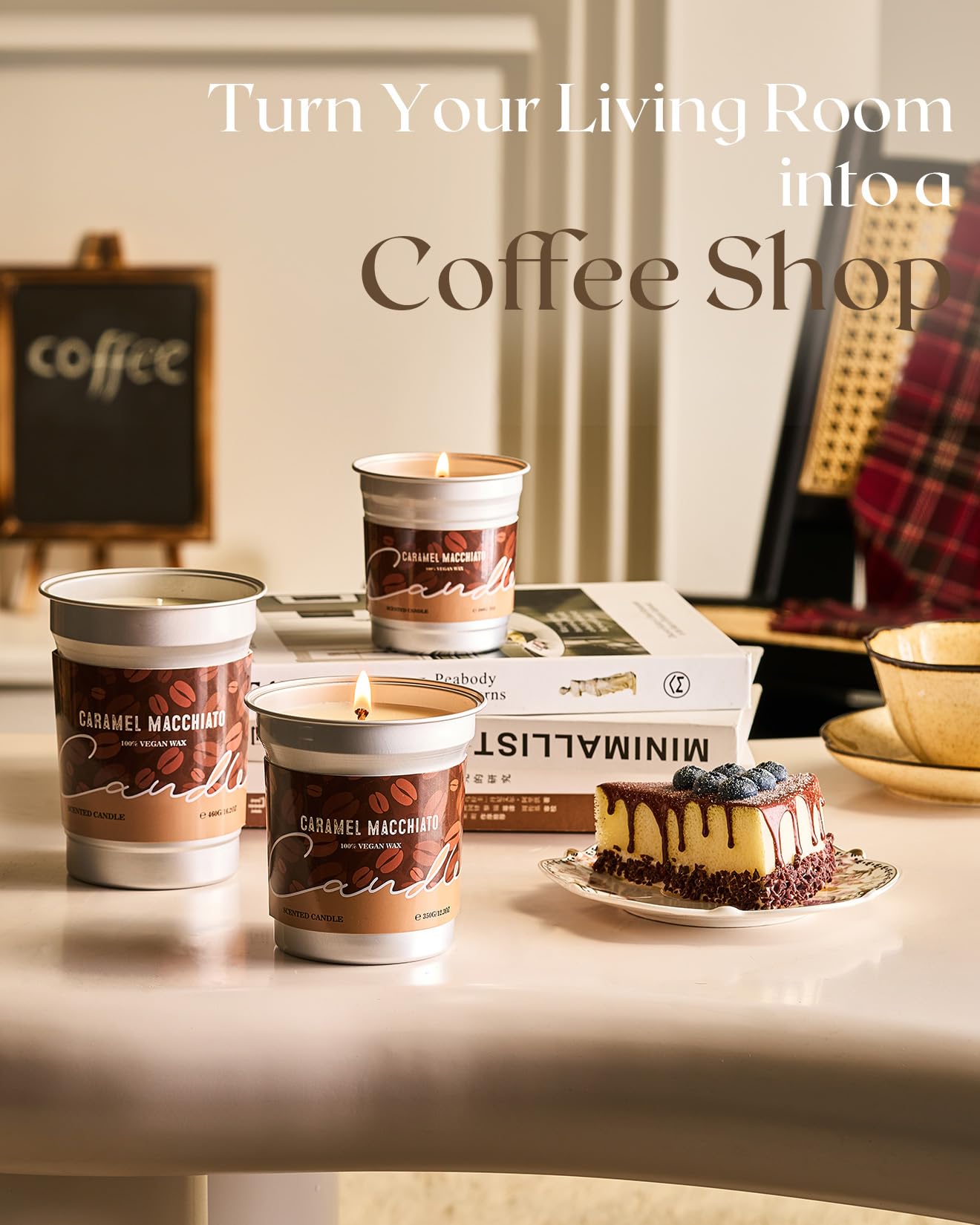 M&SENSE Coffee Candle – Caramel Macchiato, Soy Wax 16.2oz, 100h Burn