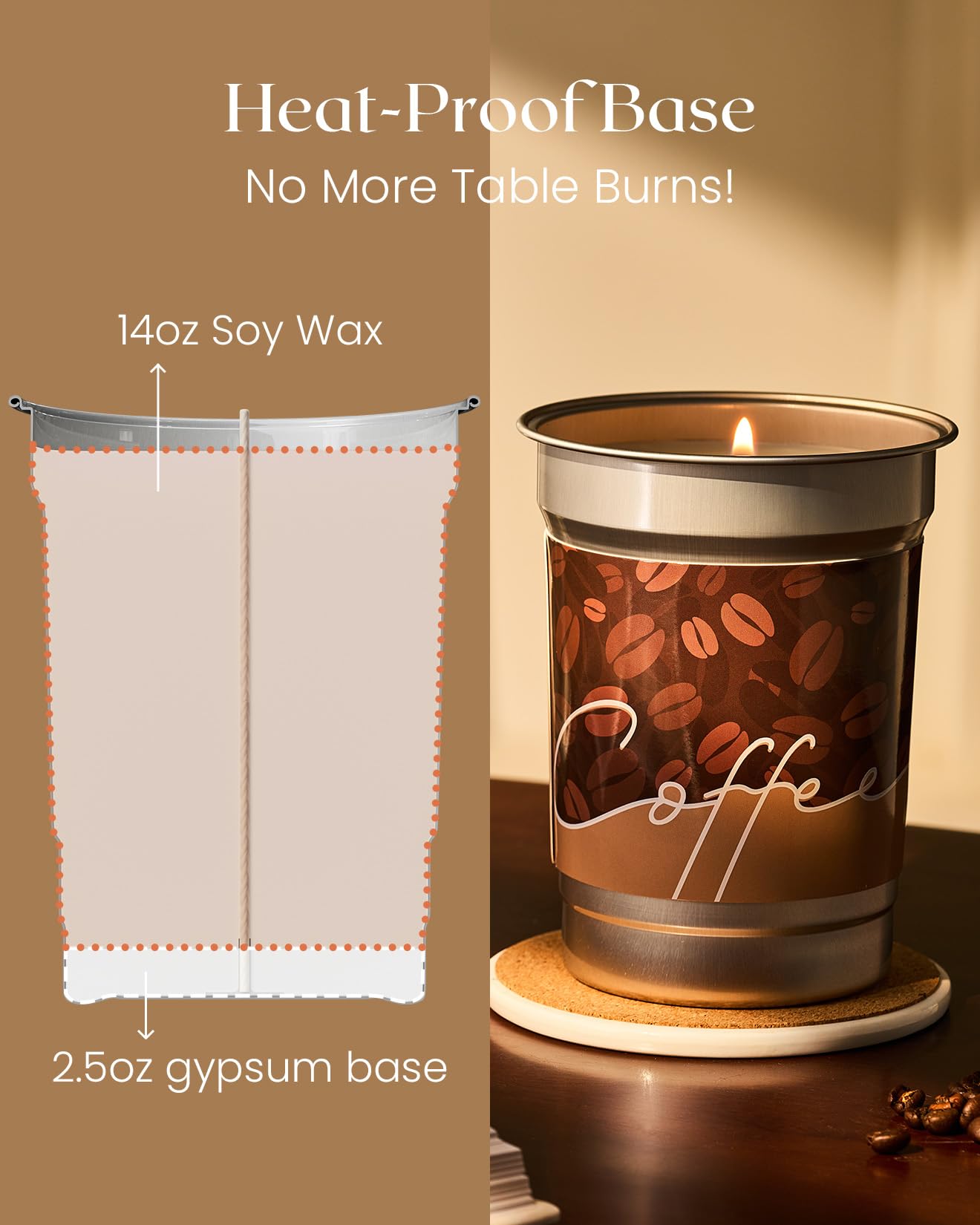 M&SENSE Coffee Candle – Caramel Macchiato, Soy Wax 16.2oz, 100h Burn