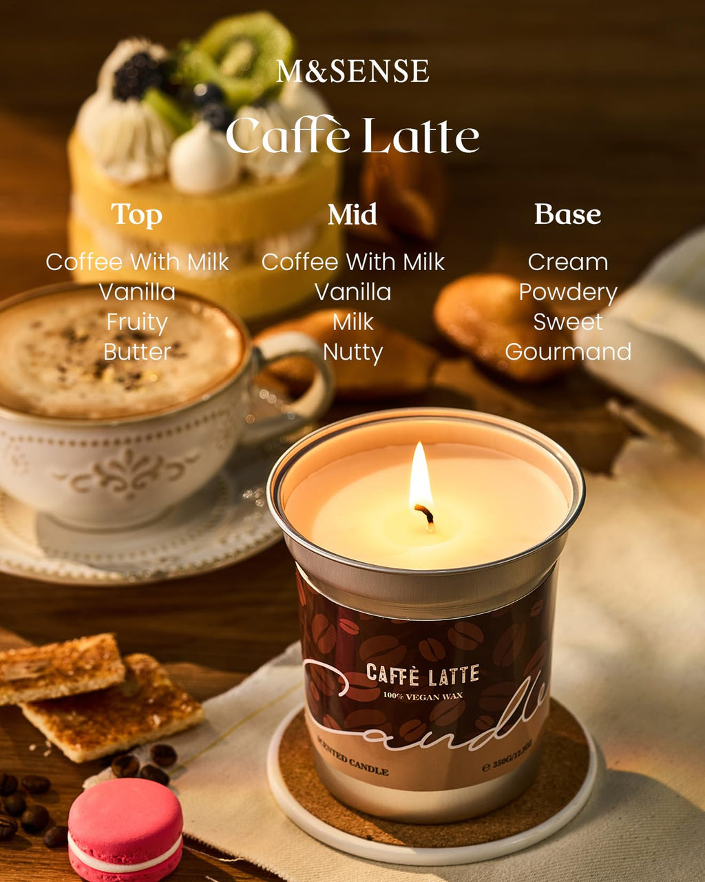 M&SENSE Coffee Candles Latte Scented 12.3oz Soy Wax – 75 Hours Burn