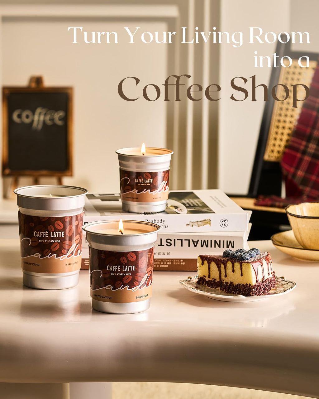 M&SENSE Coffee Candles Latte Scented 12.3oz Soy Wax – 75 Hours Burn