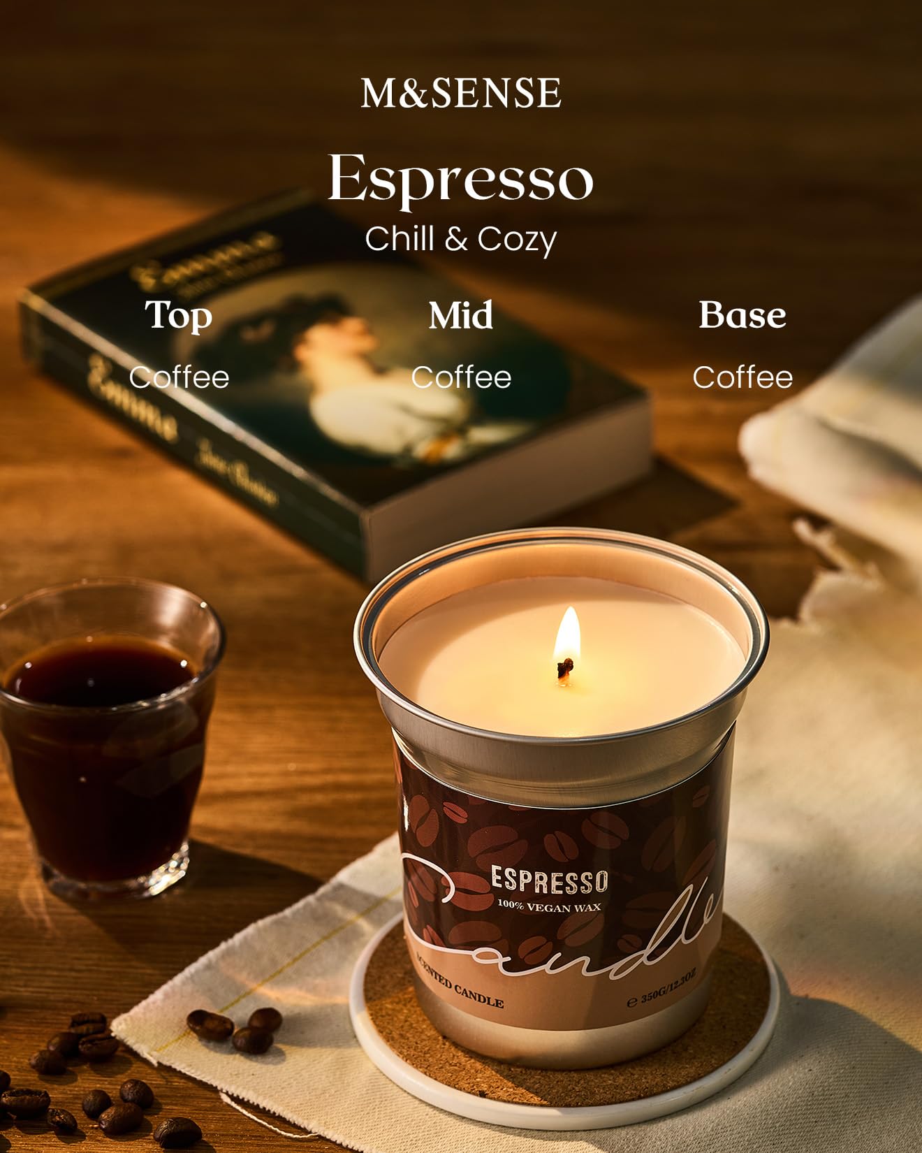 M&SENSE Espresso Candles – Black Coffee Scent, 16.2oz Soy Wax