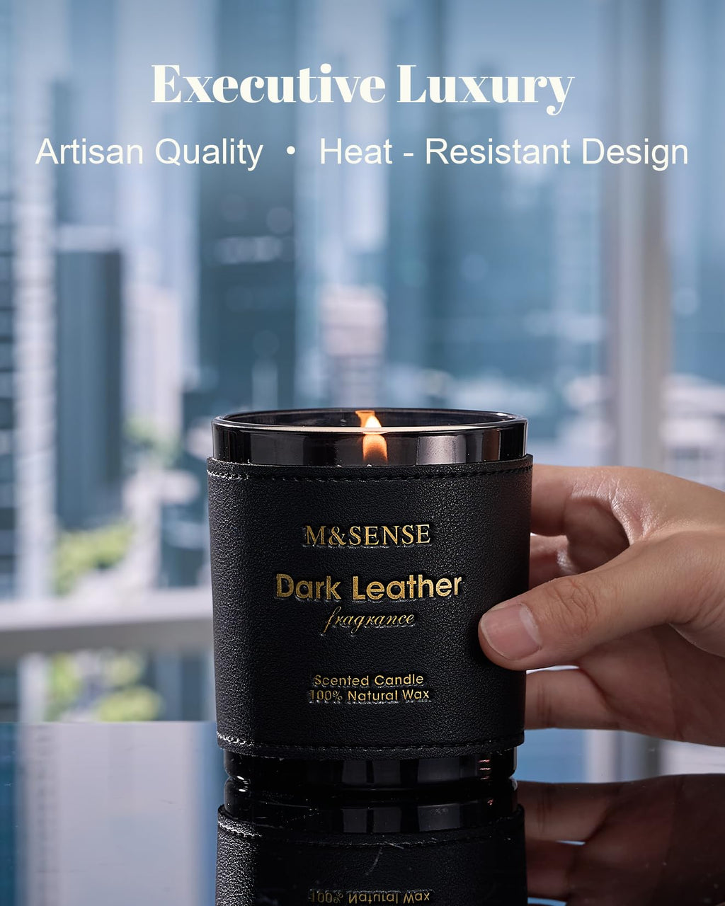 M&SENSE Tobacco Leather Berries Candle – 10oz, 42-Hour Burn, Vegan Soy Wax
