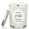 M&SENSE Jasmine Amber Candle – 18oz Soy Wax, Crackling Wooden Wick, 100-Hour Clean Burn