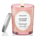 M&SENSE Jasmine Rose Candle | Crackling Wooden Wick, 18oz Soy Wax | 100+ Hours Burn | Non-Toxic Aromatherapy Gift