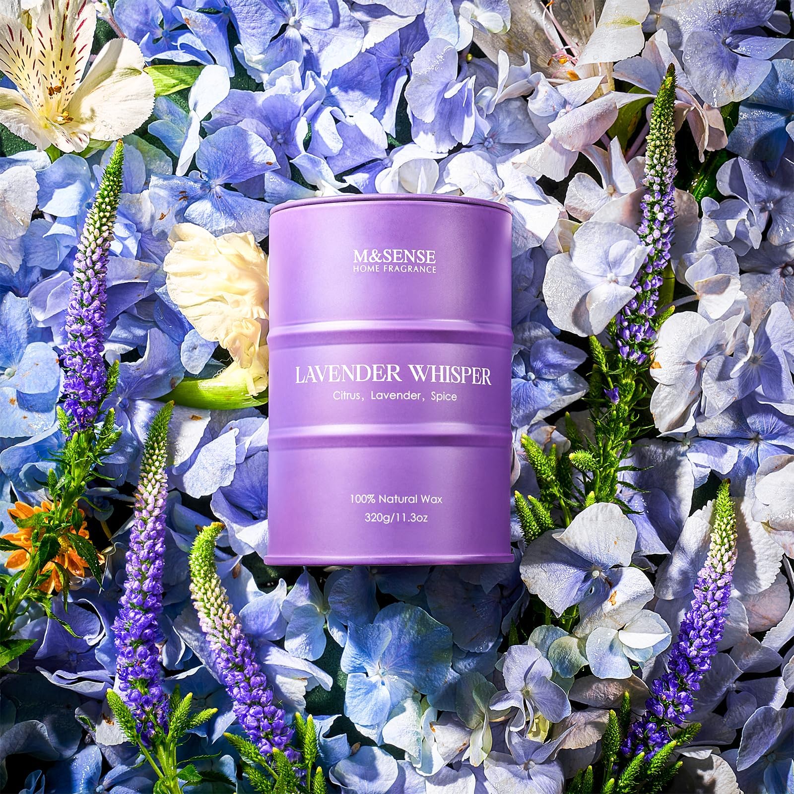 M&SENSE Lavender Soy Candle – 11.6oz, 60–70h Burn, Aromatherapy Gift