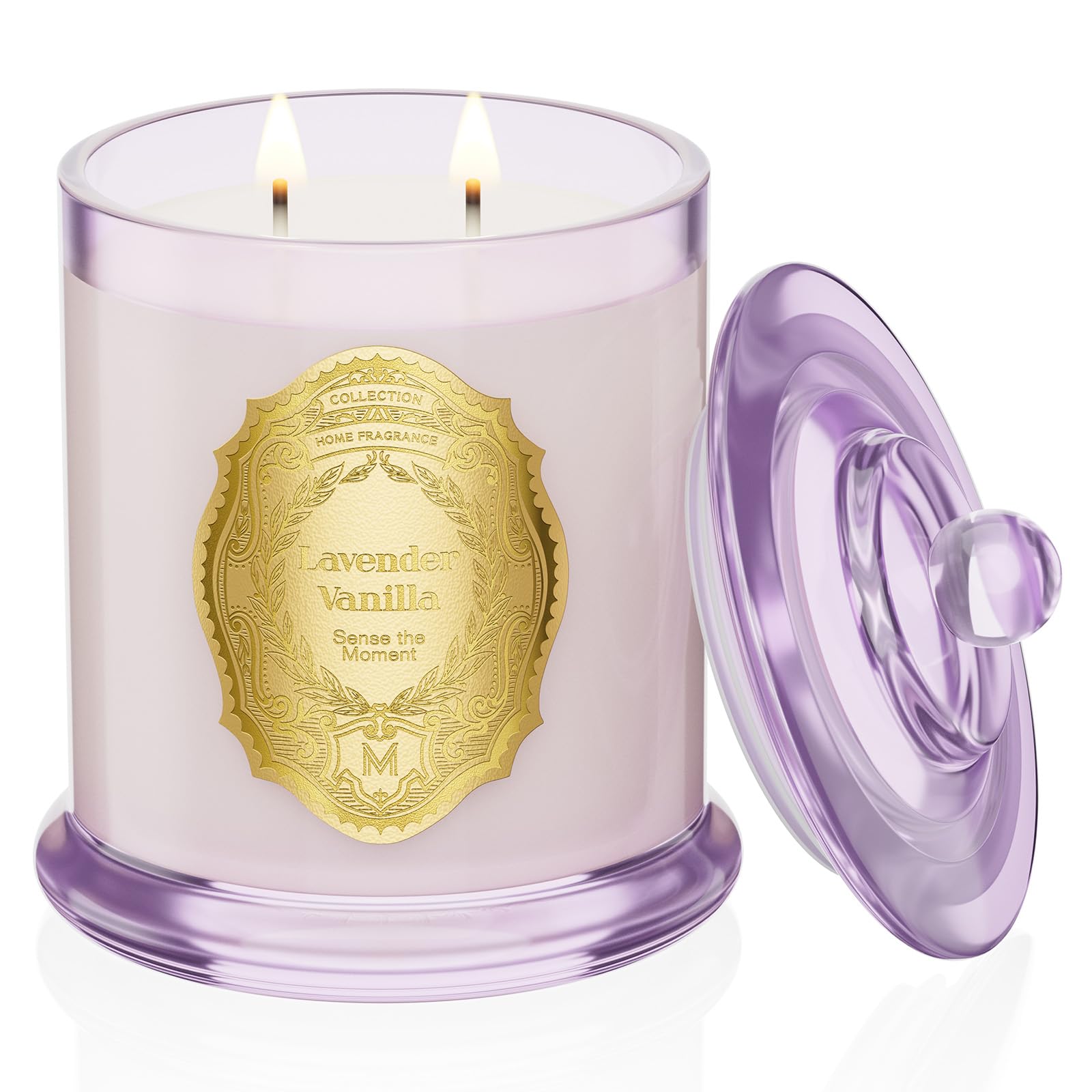 M&SENSE Lavender Vanilla Soy Candle – 12.7oz, 2-Wick, 70 Hours Burn Time
