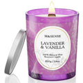 M&SENSE Lavender Vanilla Candle | 18oz Soy Wax, Wooden Wick, 100+ Hours