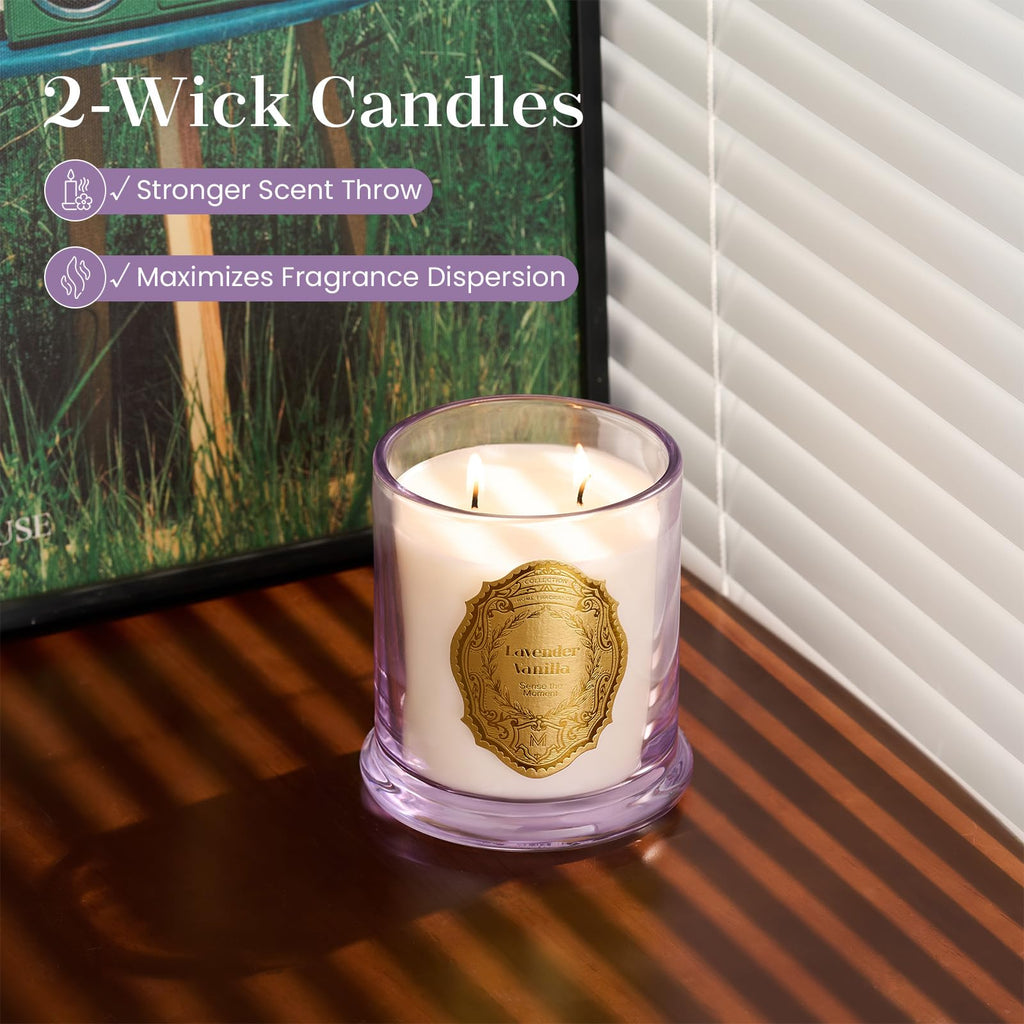 M&SENSE Lavender Vanilla Soy Candle – 12.7oz, 2-Wick, 70 Hours Burn Time