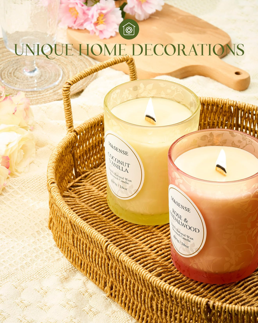 M&SENSE Misty Pine Forest Wood Wick Candle – 18oz, 100-Hour Natural Soy Wax