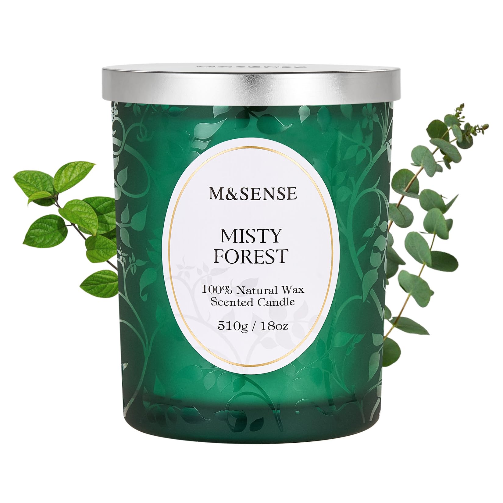 M&SENSE Misty Pine Forest Wood Wick Candle – 18oz, 100-Hour Natural Soy Wax