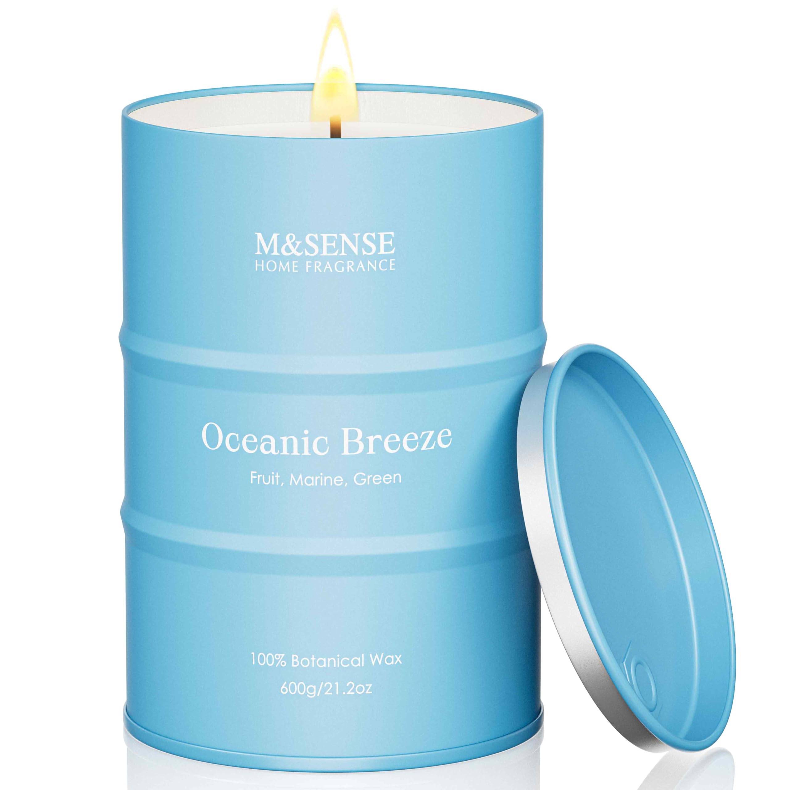 M&SENSE Oceanic Breeze Scented Candle – 11.3oz Soy Wax, 70-Hour Burn