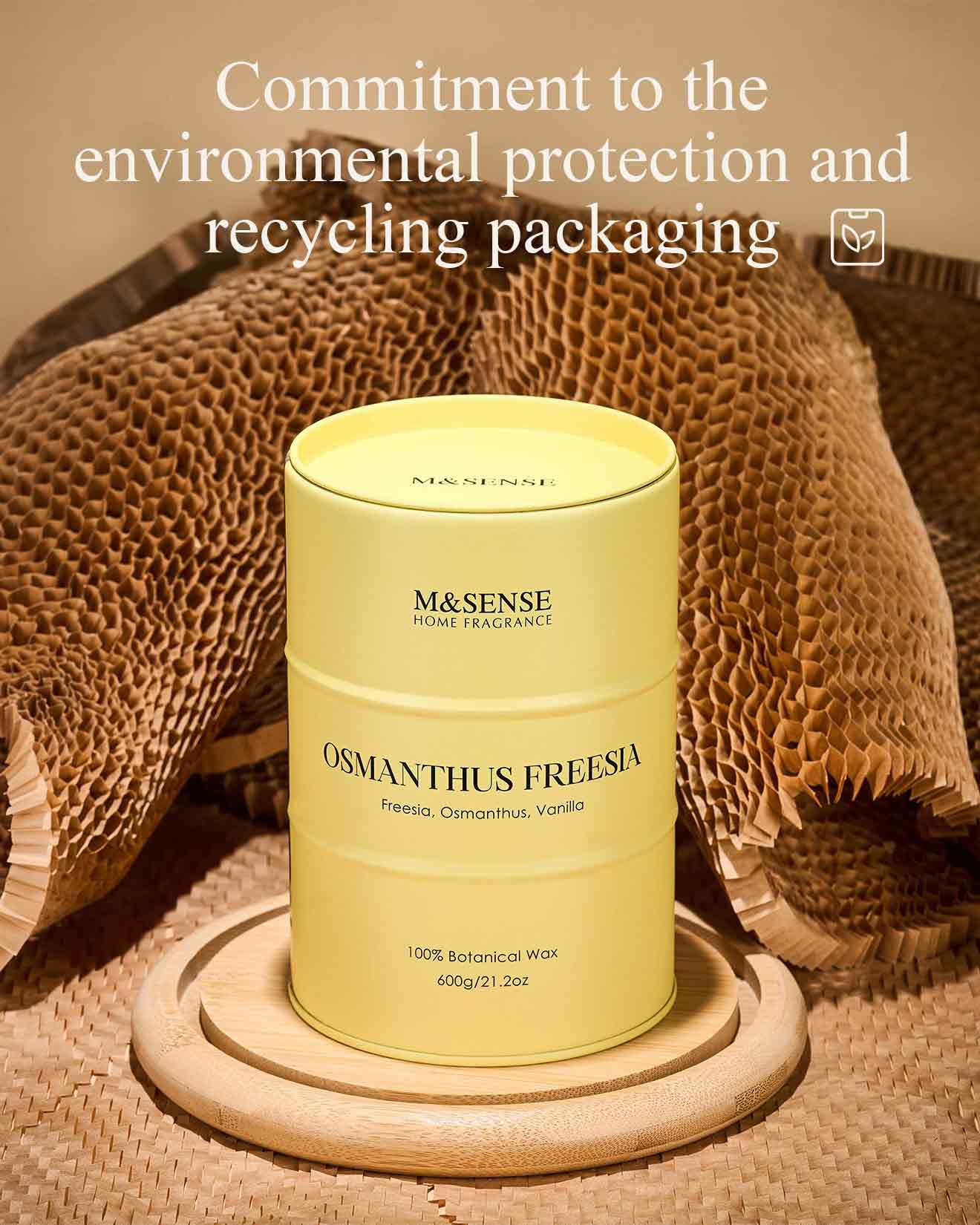 M&SENSE Osmanthus Freesia Scented Candle – Large 21.2oz (600g), 120h Natural Soy Wax
