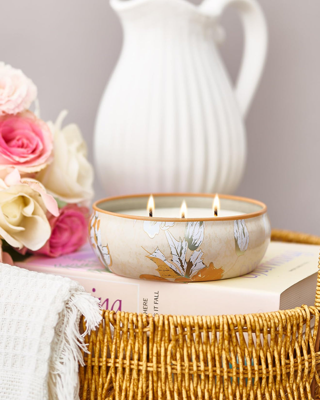 M&SENSE Peach Scented Candles 12oz | 3-Wick Soy Tin, 40-Hour Burn