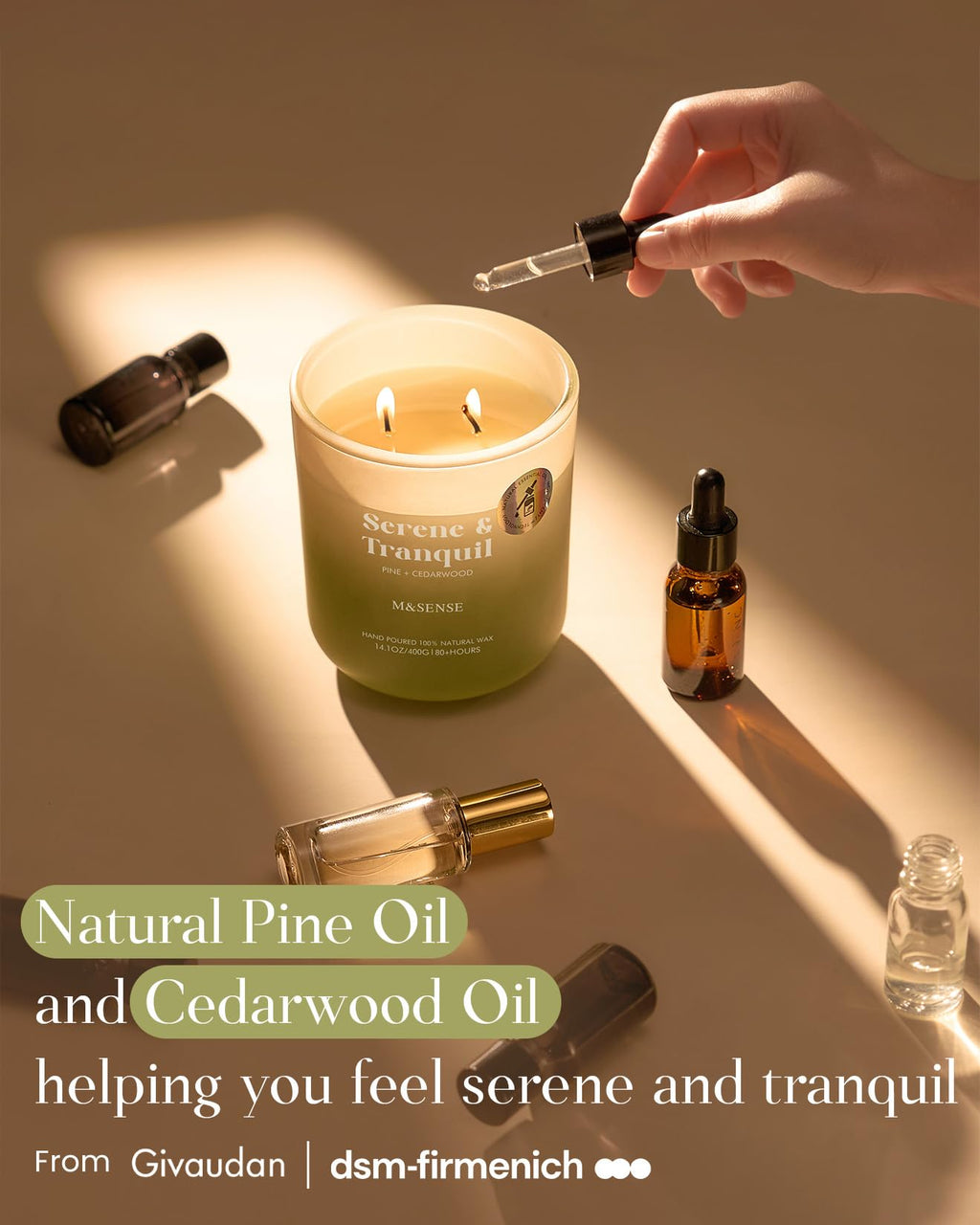 M&SENSE Pine Cedarwood Holiday Candle – 14.1oz, 80 Hours, Non-Toxic Soy Wax