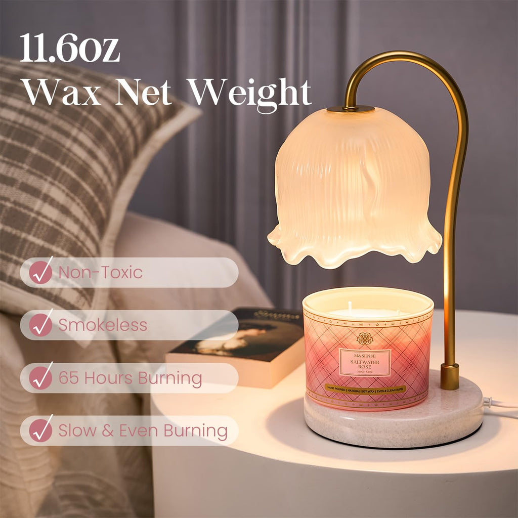 M&SENSE Plaid 3-Wick Soy Candle 11.64 oz – Saltwater Rose | Relaxation & Home Décor