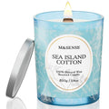 M&SENSE Sea & Cotton Scented Candle – 18oz, 100 Hours, Wood Wick