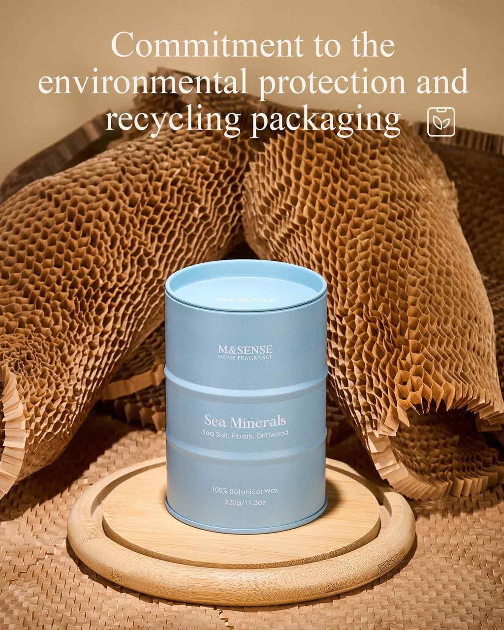 M&SENSE Sea Minerals Scented Candle – Ocean Aromatherapy, 11.3oz, 70h Burn