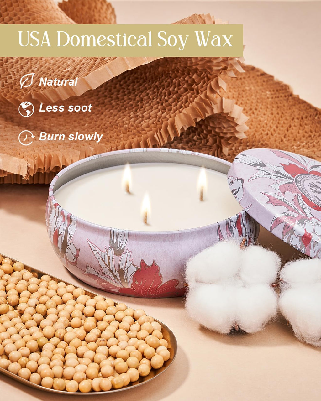M&SENSE Strawberry Poundcake Scented Candles – 3-Wick Soy Tin, 40-50h Burn Time
