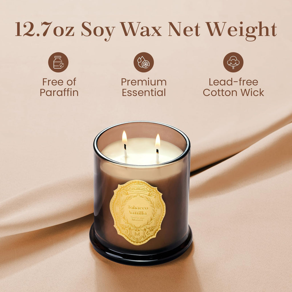 M&SENSE Tobacco Vanilla Soy Candles – 12.7oz, 2-Wick, 70-Hour Burn, Non-Toxic, Luxury Gift