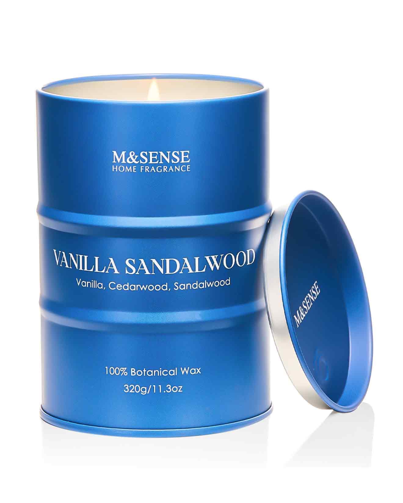 M&SENSE Vanilla Sandalwood Scented Candle – Natural Non-Toxic, 11.3oz, 70-Hour Burn