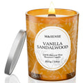M&SENSE Vanilla Sandalwood Candle – 18oz, 100h, Wooden Wick, Non-Toxic
