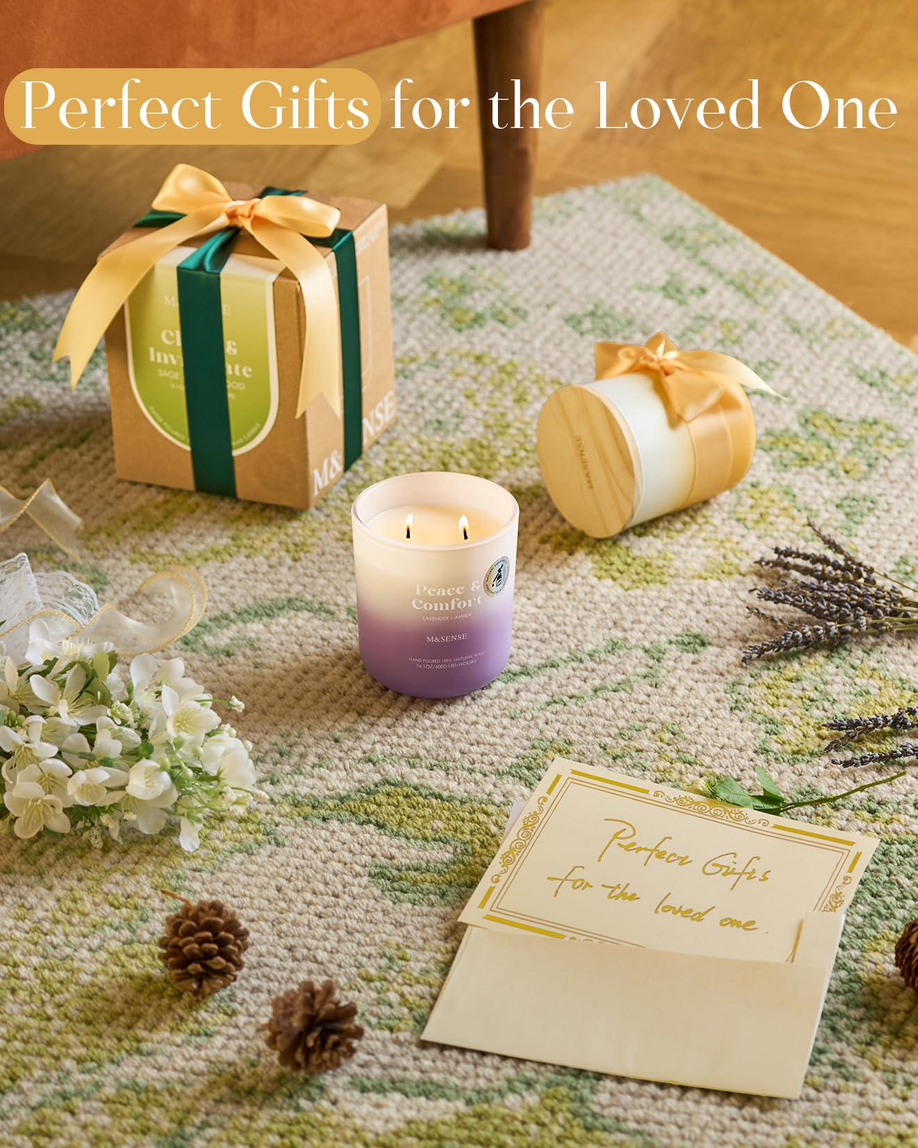 M&SENSE White Peach & Orange Blossom Candle – 14.1oz, 80-Hour Non-Toxic Soy Wax