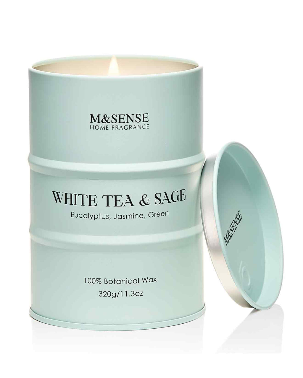 M&amp;SENSE White Tea Sage Candle – Non-Toxic Soy Blend, Aromatherapy, 11.3oz, 70-Hour Burn