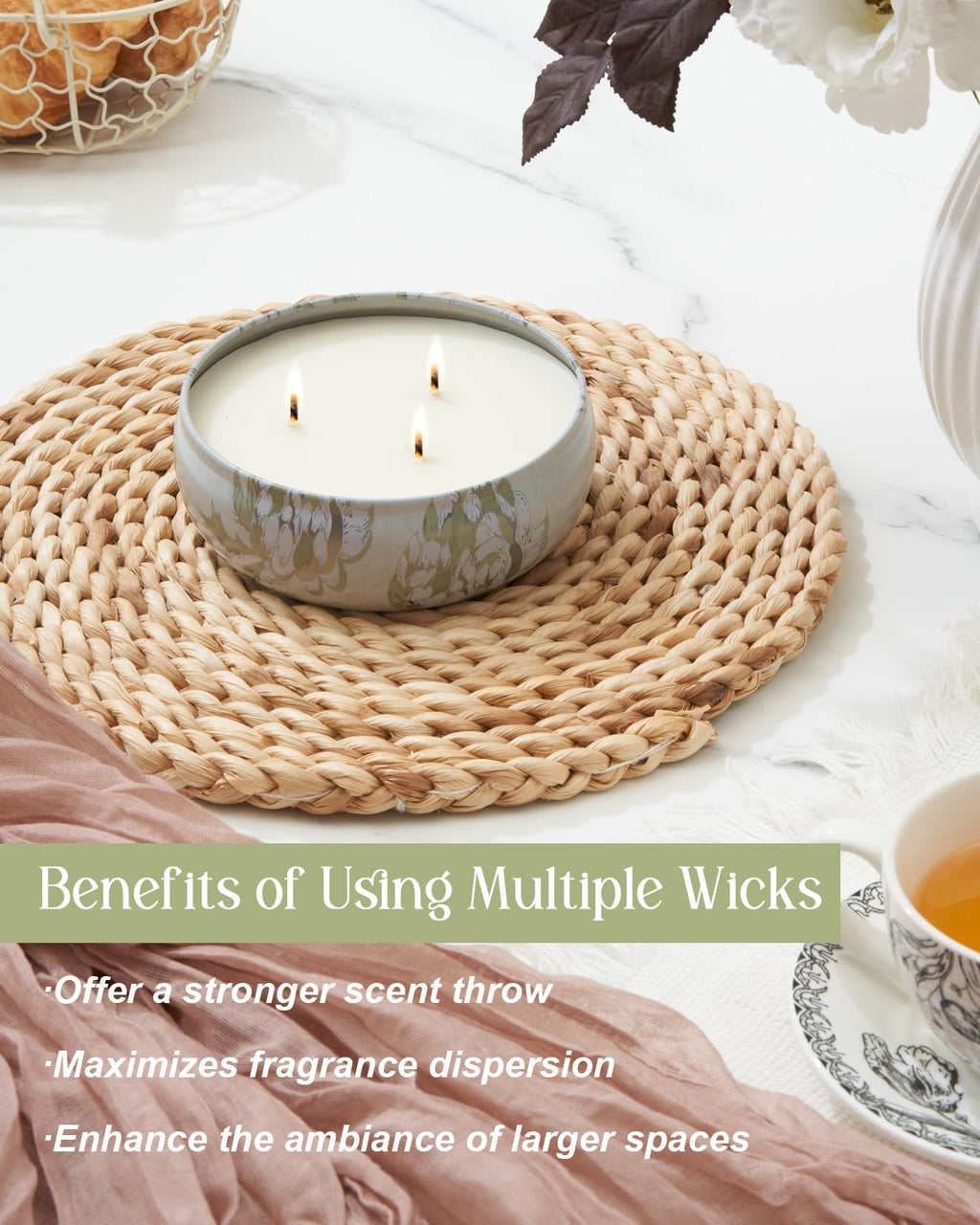 M&SENSE Wild Orchid Scented Candle | Large 3-Wick Soy Tin – 40-50 Hours Burn, Vegan Wax