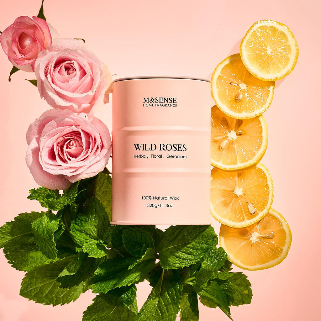 M&SENSE Wild Rose Natural Scented Candle – 70 Hours, Soy Wax, Aromatherapy Gift