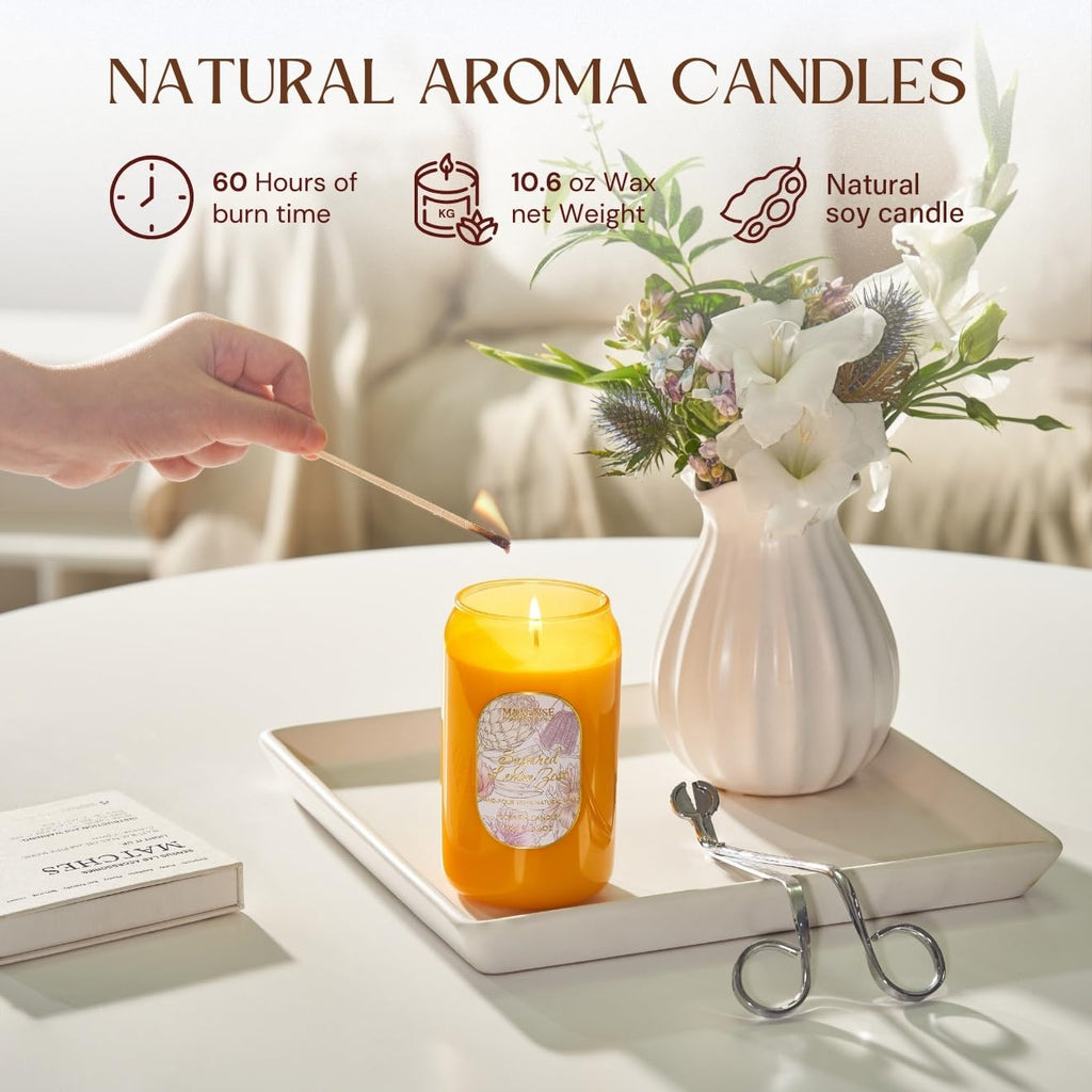 M&SENSE Aromatherapy Yellow Soy Candle – Sugared Lemon Zest, 60-Hour Burn