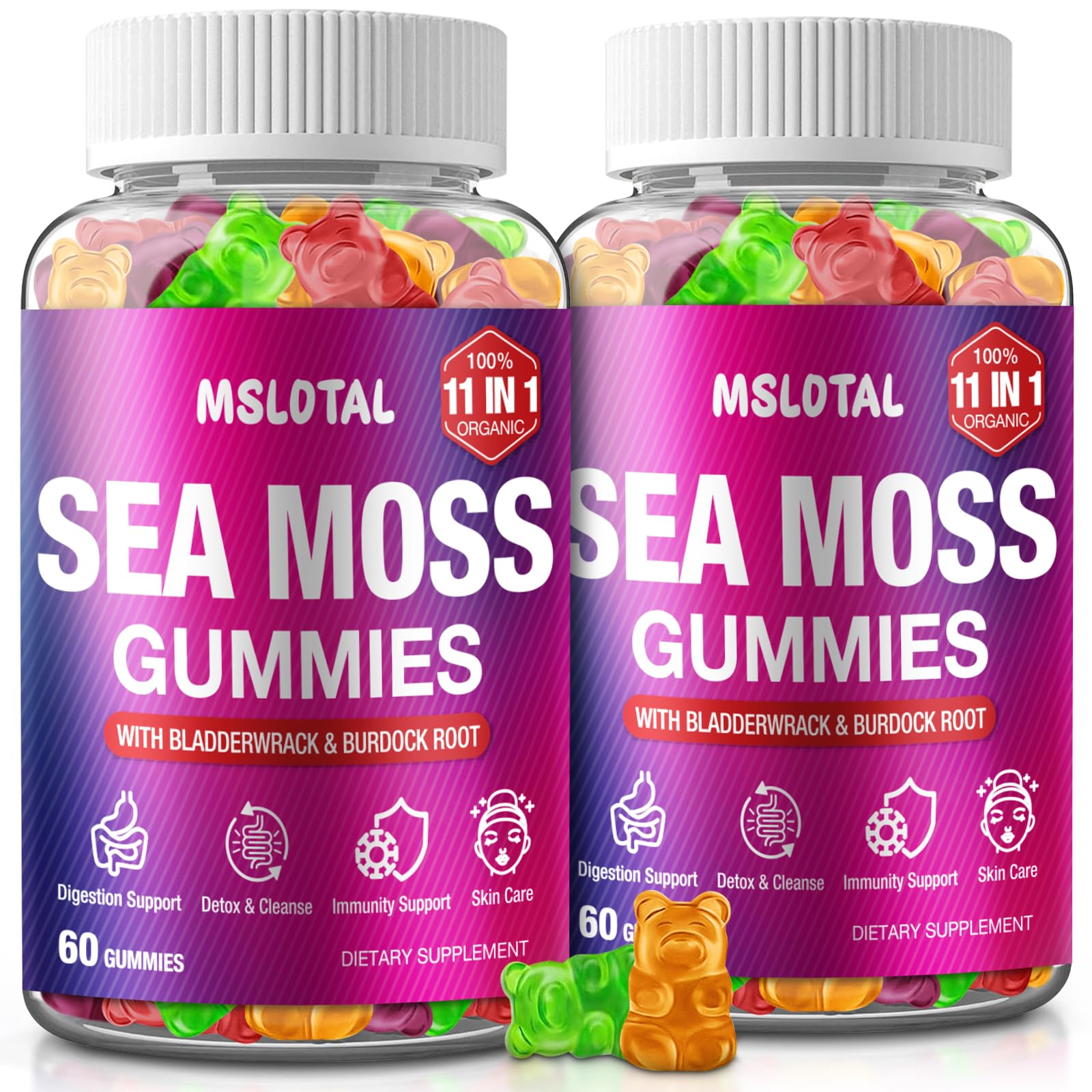 MSLOTAL Irish Sea Moss Gummies with Black Seed Oil, Ashwagandha & Shilajit – Immune Support, Vegan, 120 Gummies