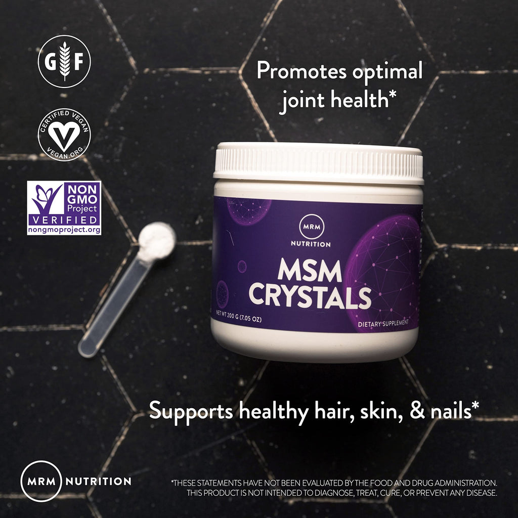 MRM MSM Crystals | Pure Bioavailable Sulfur Powder for Joints, Hair, Skin & Nails | Vegan | 200 Servings