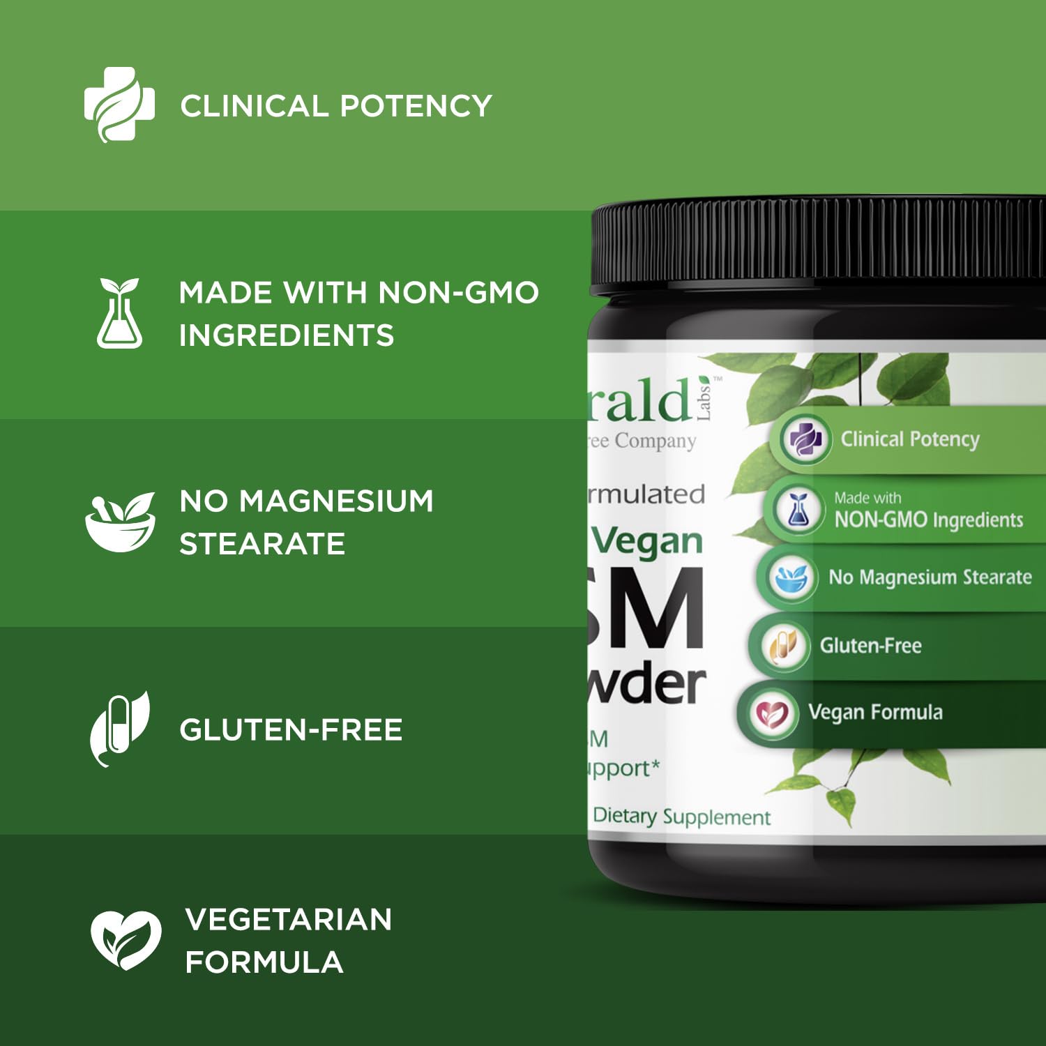 EMERALD LABS MSM Powder - Plant-Sourced Methylsulfonylmethane Supplement for Liver Detox, Joint Health, Skin Health & More - Vegan, Gluten-Free - 8 oz
