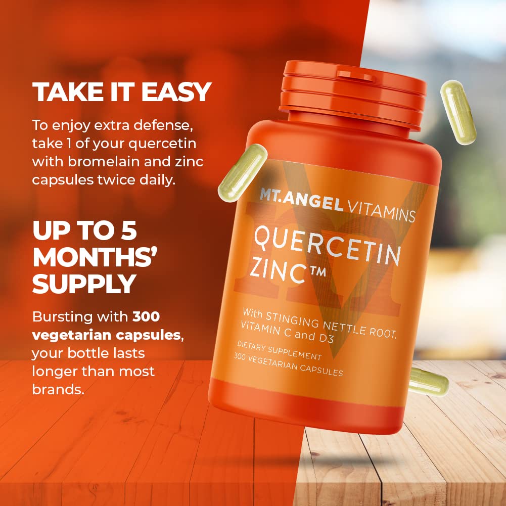 Mt. Angel Vitamins Zinc Quercetin with Bromelain – Immune Support & Respiratory Health | Quercetin 500mg, Zinc 50mg | 300ct