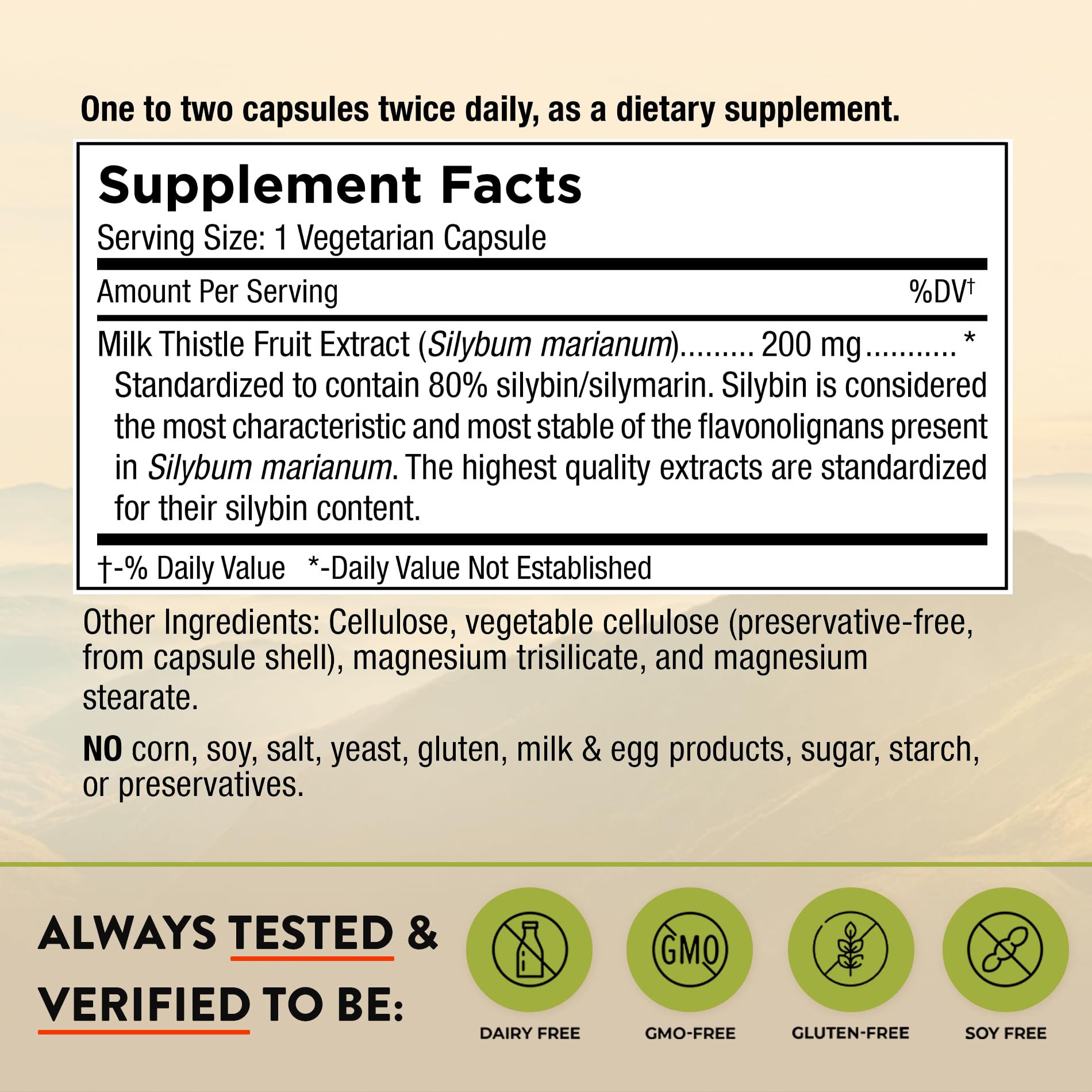 Mt. Angel Vitamins' Milk Thistle - Vegetarian Liver Support Supplement - Optimal Liver Health & Herbal Detox - Non-GMO & Gluten-Free - Made in The USA - 60 Capsules