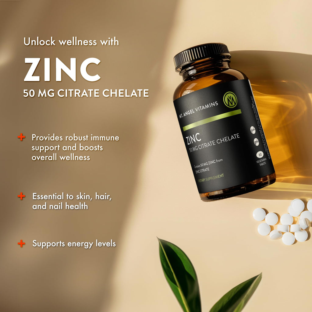 Mt. Angel Vitamins - Zinc Citrate 50mg - Zinc 50 mg Citrate Chelate - Natural Zinc Supplements Made in USA - 60 Vegetarian Tablets