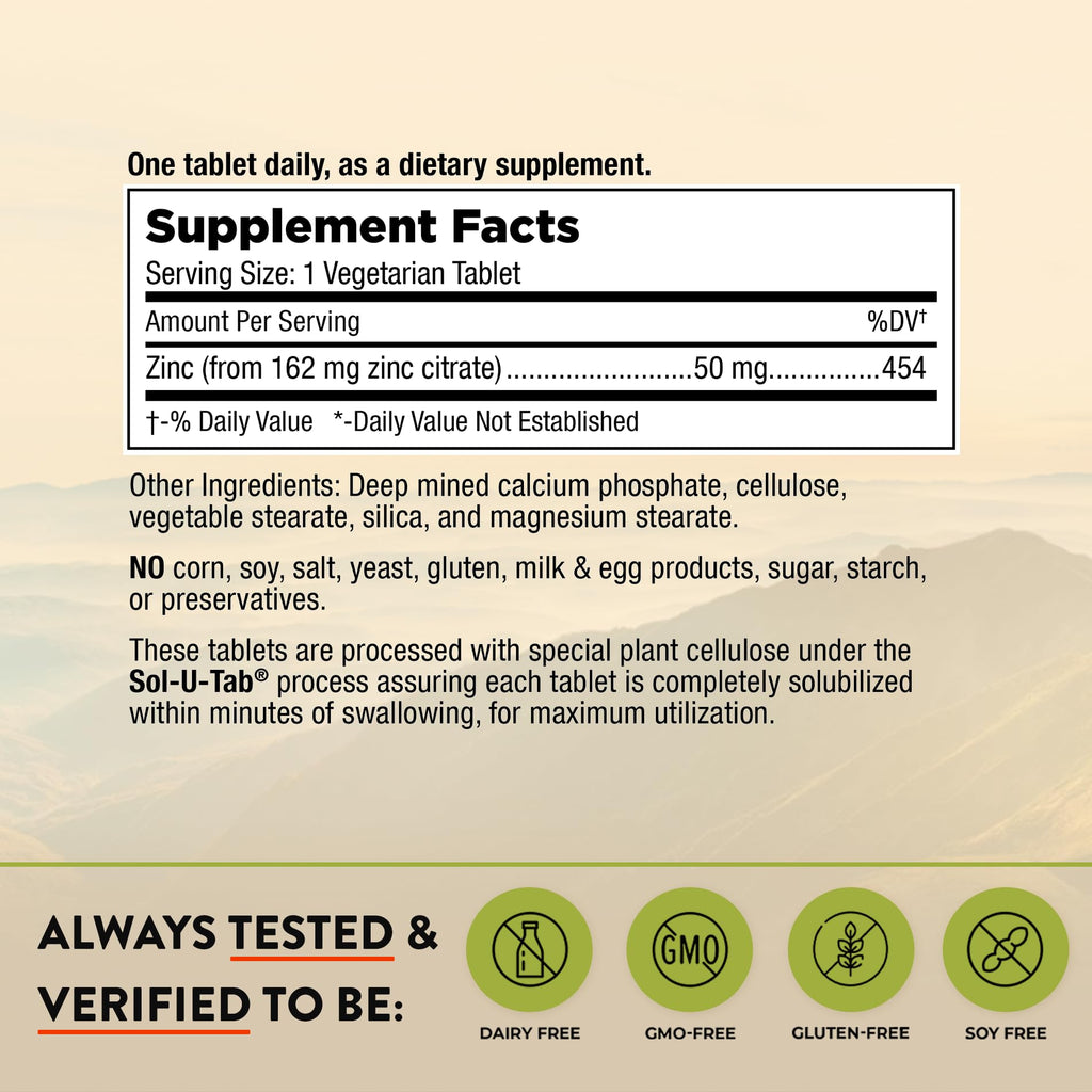 Mt. Angel Vitamins - Zinc Citrate 50mg - Zinc 50 mg Citrate Chelate - Natural Zinc Supplements Made in USA - 60 Vegetarian Tablets