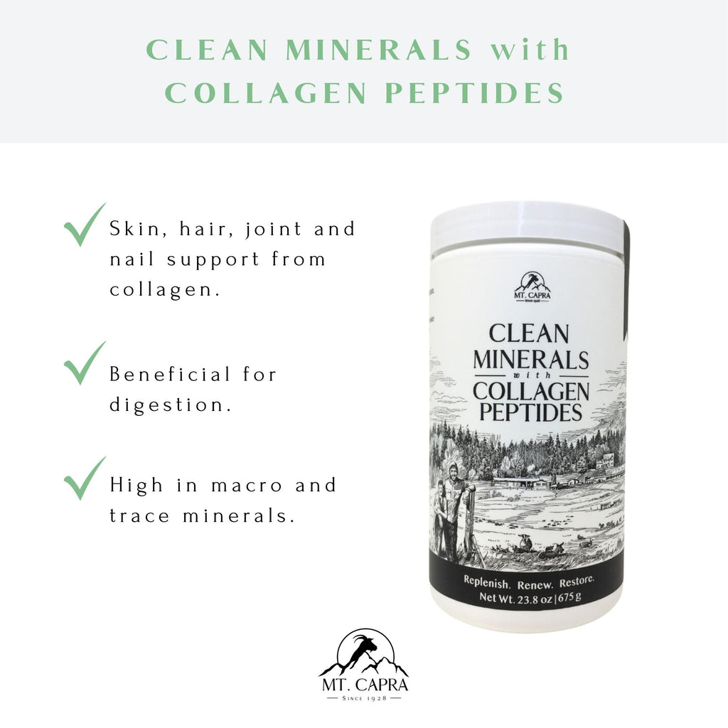 Mt. Capra Clean Minerals with Collagen Peptides | Whole Food Minerals from Goat Milk Whey and Grass-Fed Type I and III Collagen Peptides | 10 g Protein per Serving | Unflavored | 20 Servings - 23.8 oz