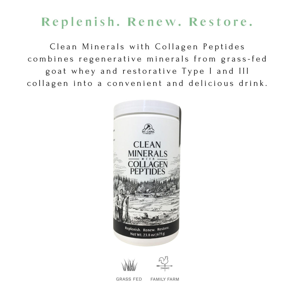 Mt. Capra Clean Minerals with Collagen Peptides | Whole Food Minerals from Goat Milk Whey and Grass-Fed Type I and III Collagen Peptides | 10 g Protein per Serving | Unflavored | 20 Servings - 23.8 oz