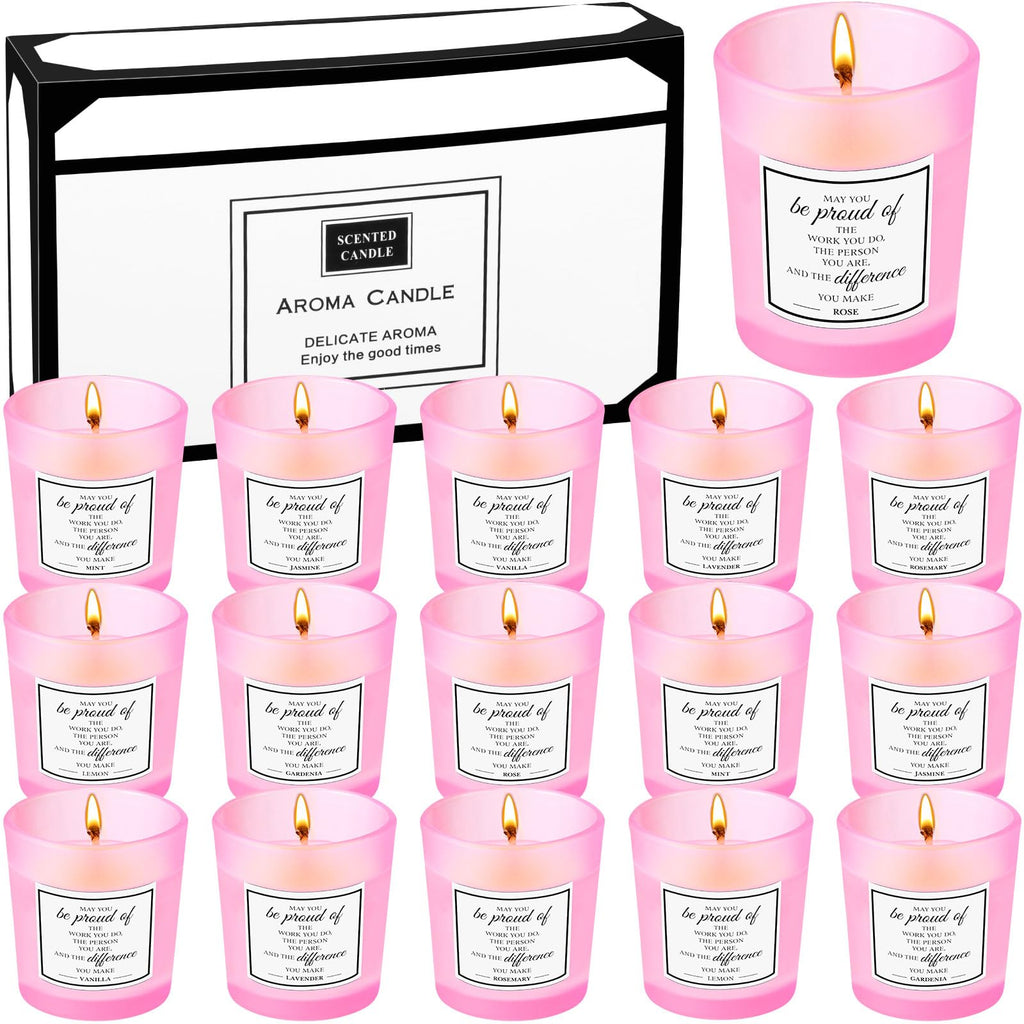 MTLEE 16-Pack Scented Candles Gift Set – Aromatherapy Soy Wax, Pink, Inspirational