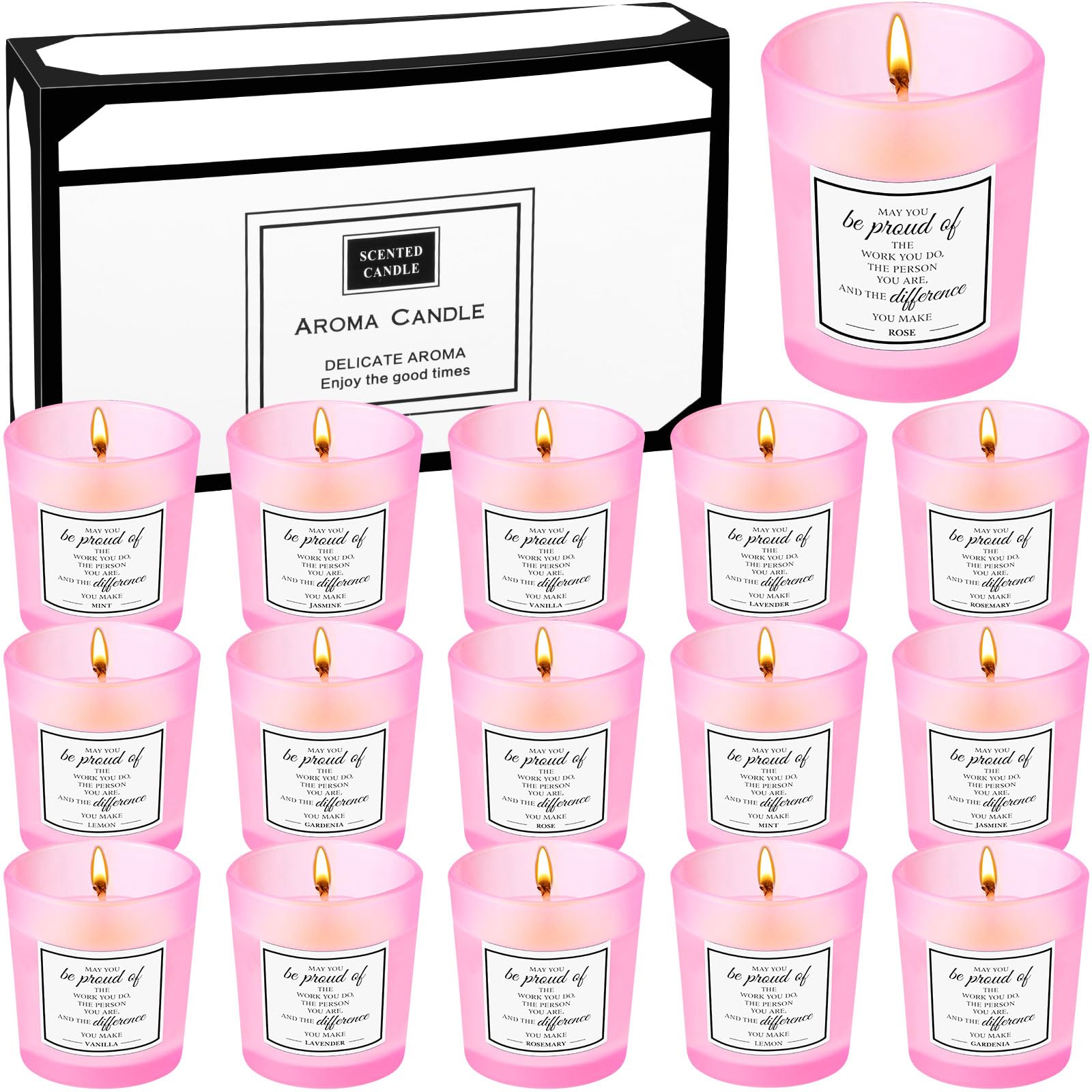 MTLEE 16-Pack Scented Candles Gift Set – Aromatherapy Soy Wax, Pink, Inspirational