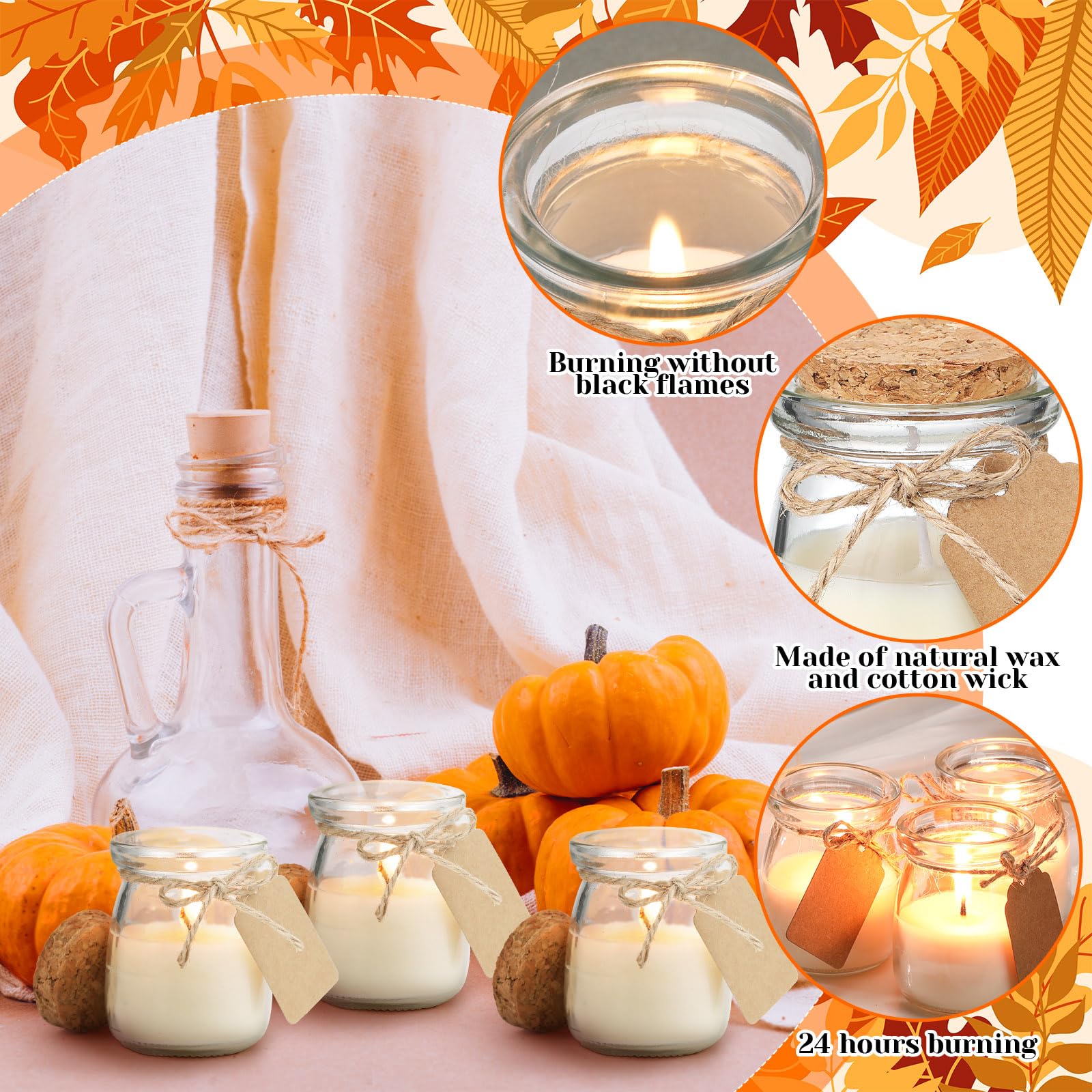MTLEE 50 Pcs Pumpkin Jar Candles – Thanksgiving Gifts, Natural Soy Wax, DIY Tags