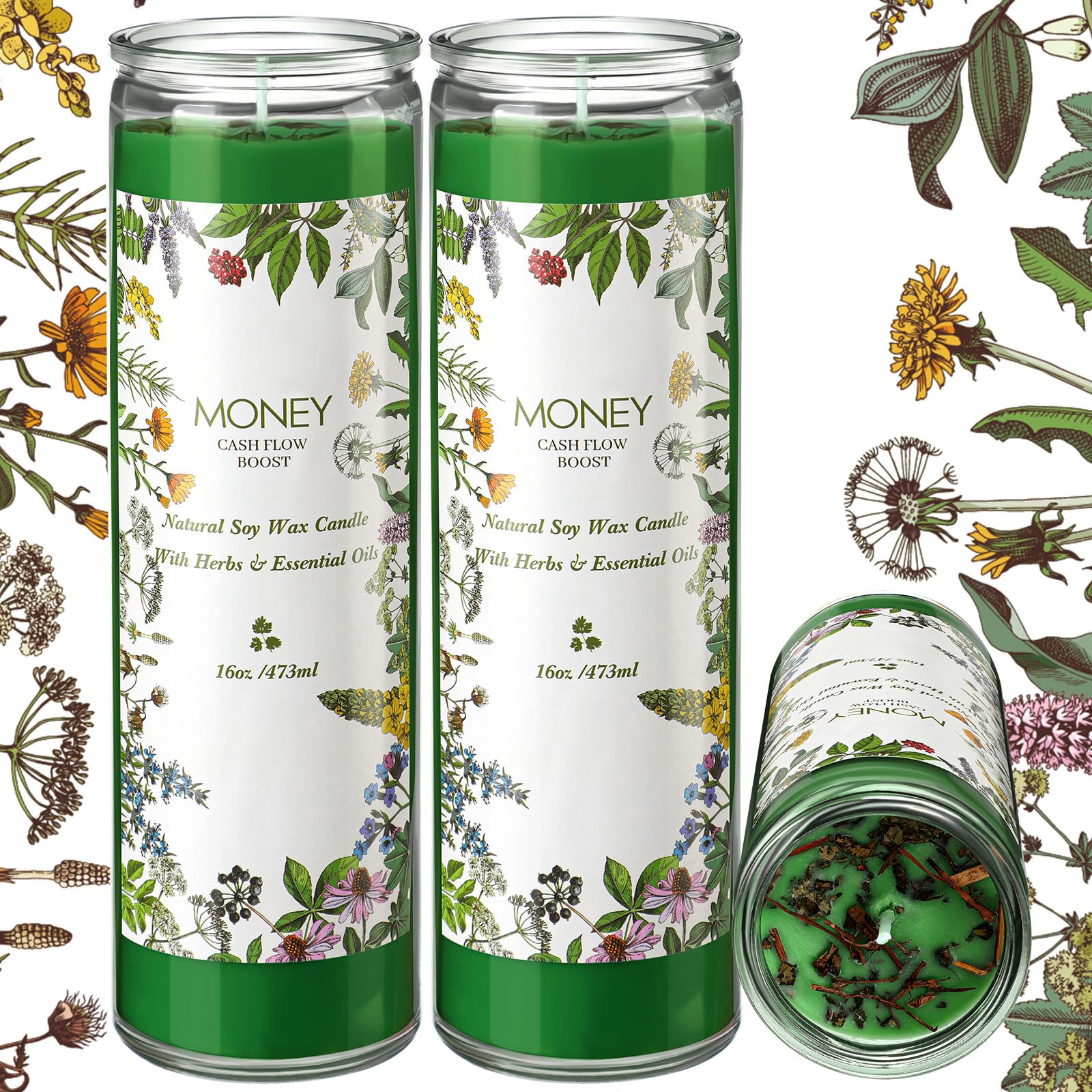 MTLEE 2 Pcs Money Scented Spell Candles – Soy Herbal Money Candles for Wealth & Prosperity