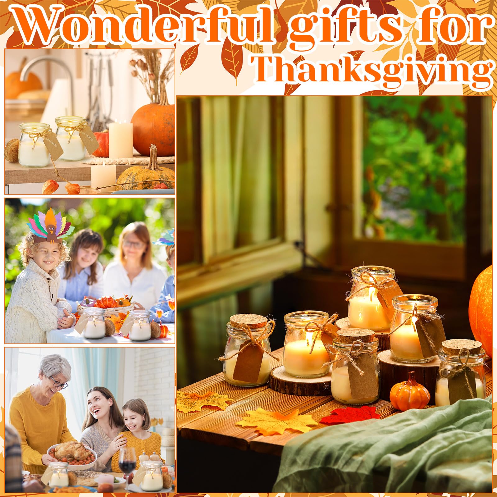 MTLEE 50 Pcs Thanksgiving Candle Set – DIY Cards, Friendsgiving Gifts, Wedding & Party Favors