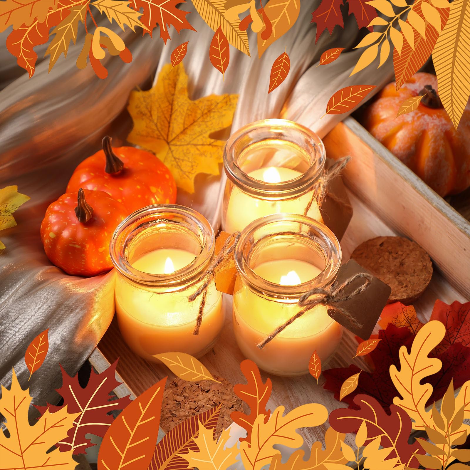 MTLEE 50 Pcs Thanksgiving Candle Set – DIY Cards, Friendsgiving Gifts, Wedding & Party Favors