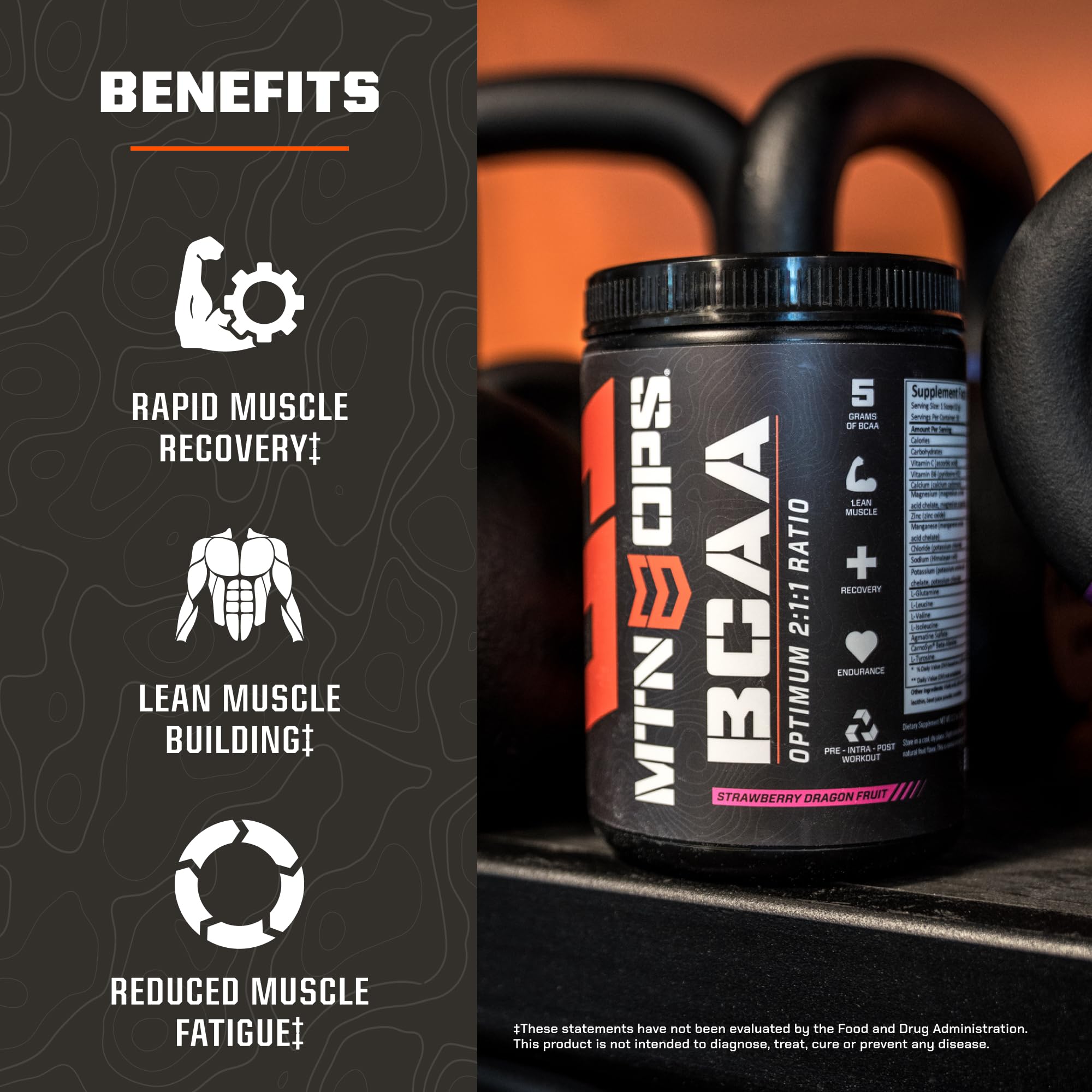 MTN OPS BCAA 2:1:1 Amino Acids – Zero Sugar & Gluten Free | Rapid Muscle Recovery (30-Serv, Strawberry Dragonfruit)