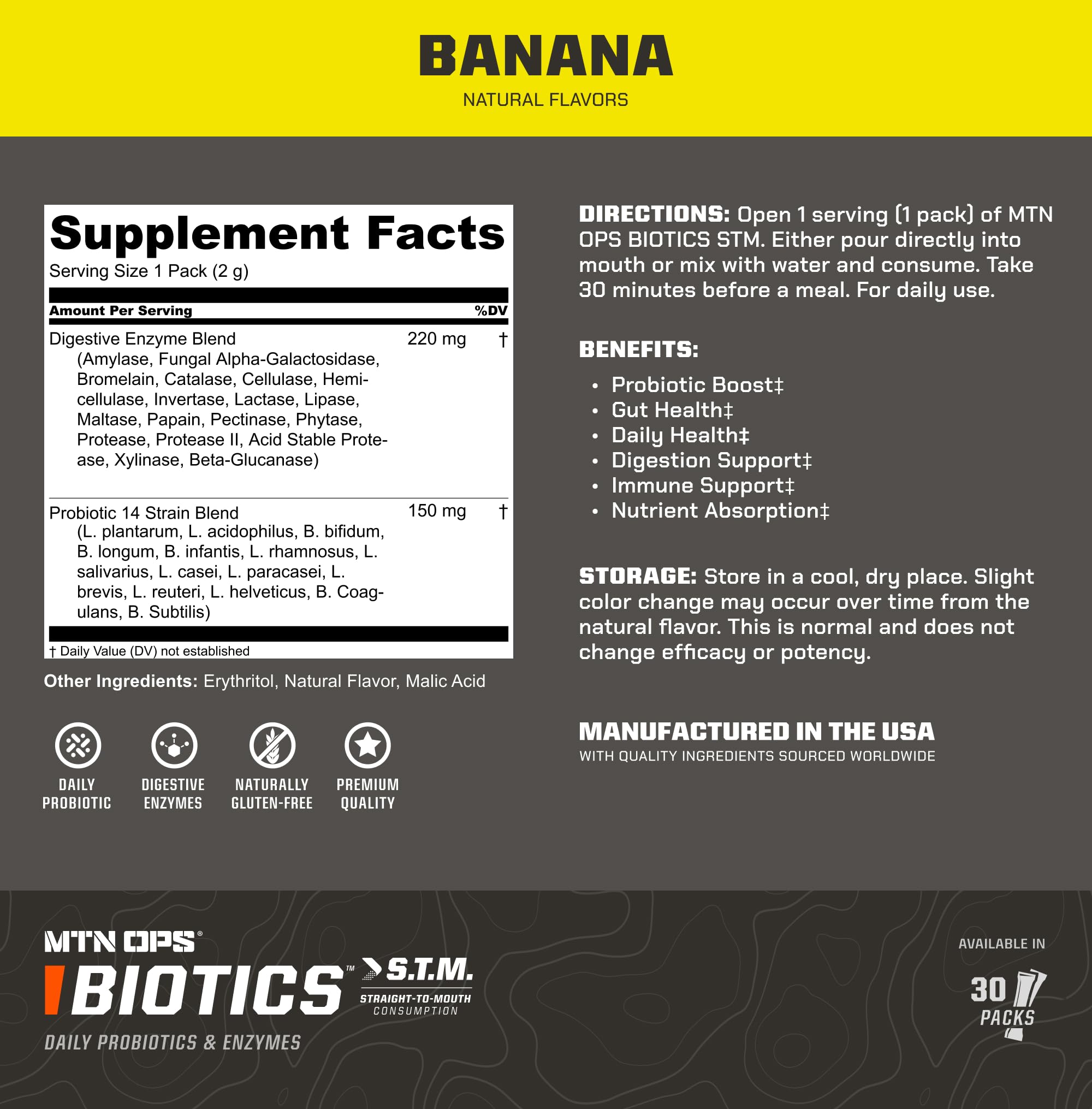 MTN OPS Biotics STM Probiotic Supplement – Gut Health, Digestion & Immunity (Sugar-Free)